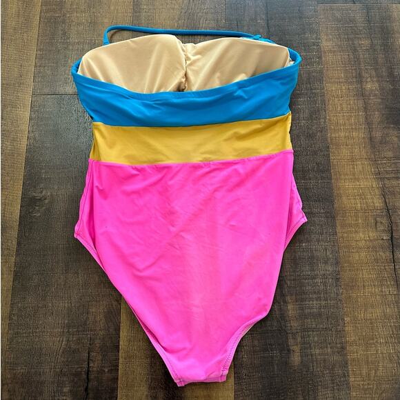 J.Crew Bandeau One-Piece in Colorblock Swimsuit Size 12 - Picture 4 of 9
